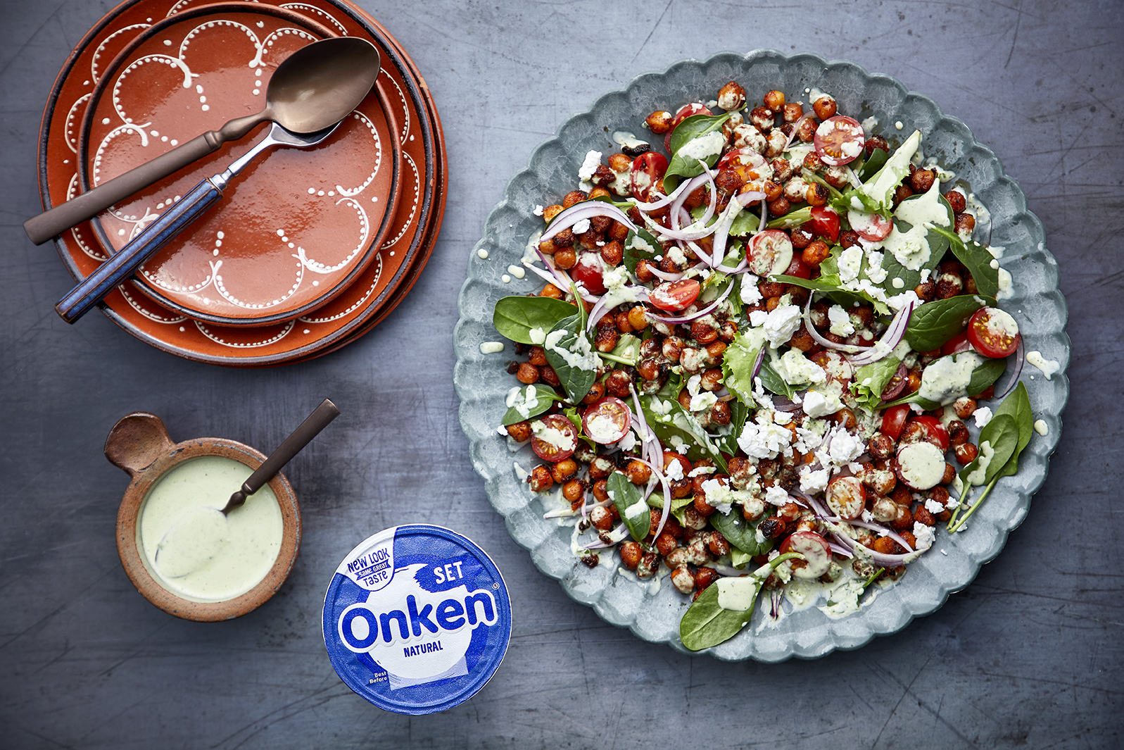 Harissa Chickpea Salad with Herbs and Yogurt Dressing